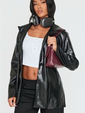 PrettyLittleThing Black Faux Leather Oversized Blazer Jacket NWT Size 12